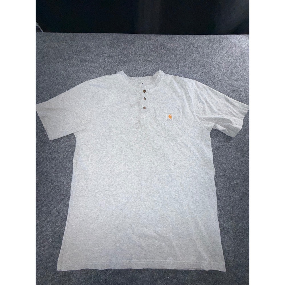 Carhartt Mens Loose Fit Heavyweight Short Sleeve Henley Shirt Gray Large Tall
